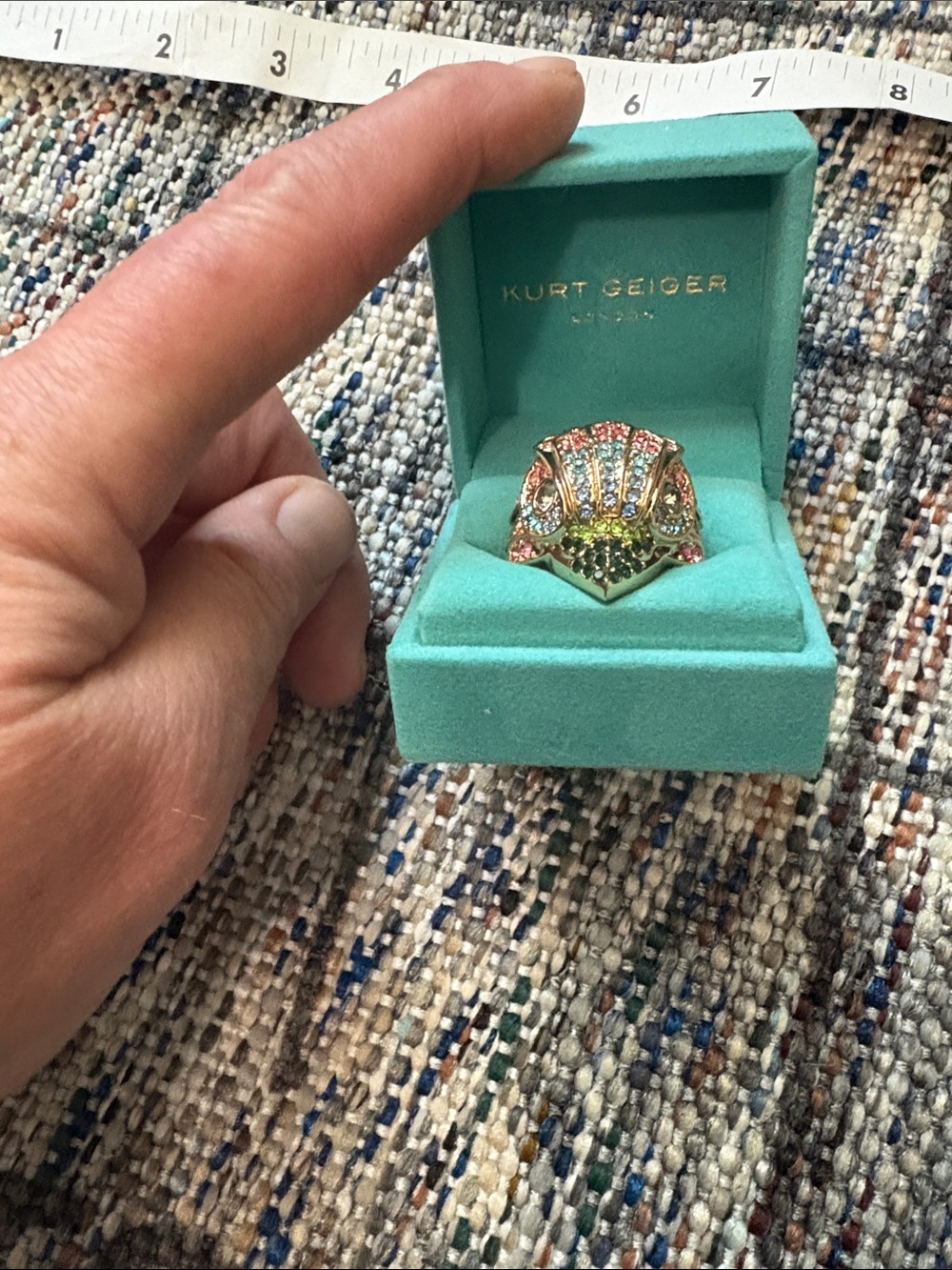Kurt Geiger Multicolor Crystal Dome Ring in Pink, Green & Blue
